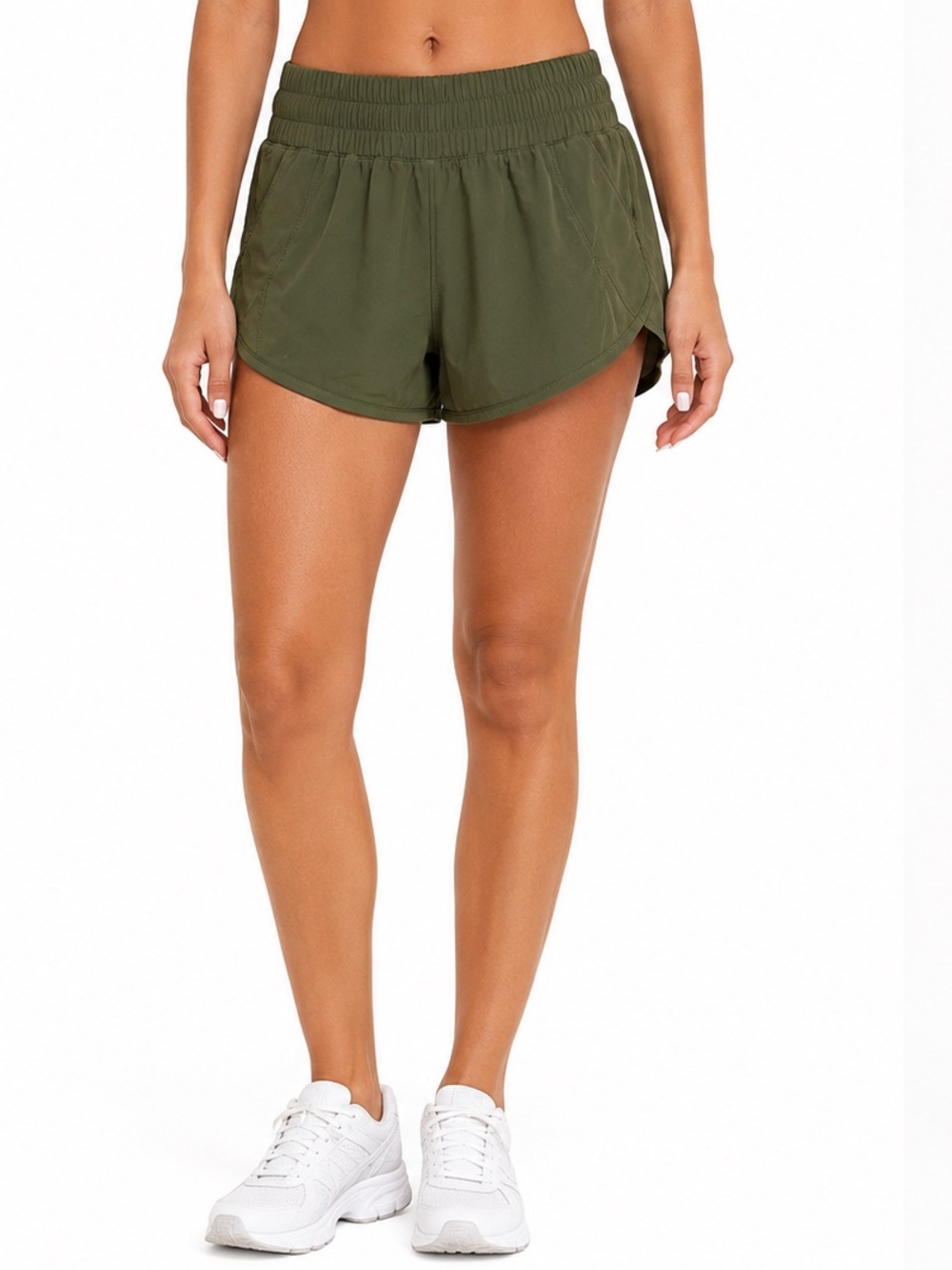 Olive Green High Rise Lined Running Shorts Large